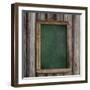 Aged Green Menu Blackboard Hanging on Wooden Wall-Andrey_Kuzmin-Framed Photographic Print