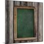 Aged Green Menu Blackboard Hanging on Wooden Wall-Andrey_Kuzmin-Mounted Photographic Print