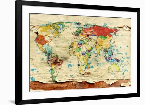 Aged Map Board-null-Framed Premium Giclee Print