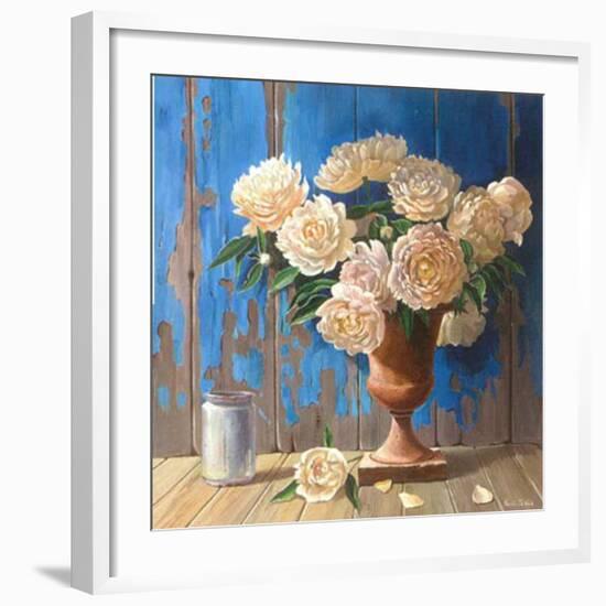 Aged Wood and Peonies-Karin Valk-Framed Art Print