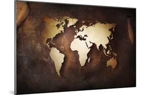 Aged World Map on a Dirty Piece of Fabric-null-Mounted Art Print