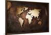 Aged World Map on a Dirty Piece of Fabric-null-Framed Art Print