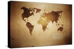 Aged World Map on Dirty Paper-null-Stretched Canvas