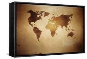 Aged World Map on Dirty Paper-null-Framed Stretched Canvas