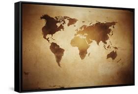 Aged World Map on Dirty Paper-null-Framed Stretched Canvas