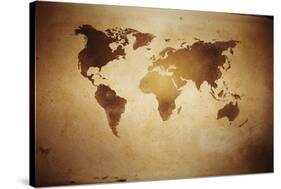 Aged World Map on Dirty Paper-null-Stretched Canvas