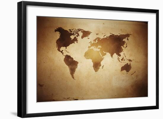 Aged World Map on Dirty Paper-null-Framed Art Print