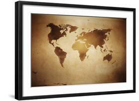 Aged World Map on Dirty Paper-null-Framed Art Print