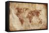 Aged World Map on Dirty Paper-null-Framed Stretched Canvas