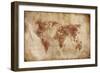 Aged World Map on Dirty Paper-null-Framed Art Print