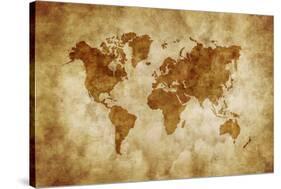 Aged World Map on Dirty Paper-null-Stretched Canvas