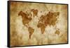 Aged World Map on Dirty Paper-null-Framed Stretched Canvas