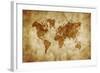 Aged World Map on Dirty Paper-null-Framed Art Print