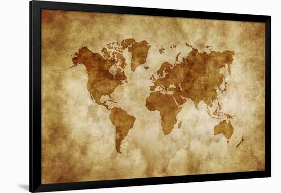 Aged World Map on Dirty Paper-null-Framed Art Print