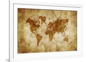 Aged World Map on Dirty Paper-null-Framed Art Print