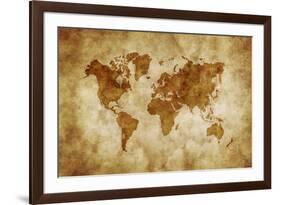 Aged World Map on Dirty Paper-null-Framed Art Print