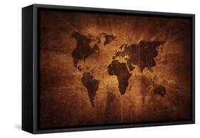 Aged World Map on Dirty Paper-null-Framed Stretched Canvas