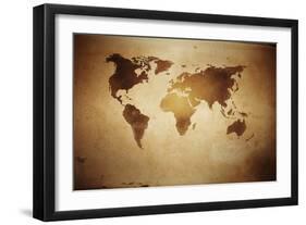 Aged World Map on Dirty Paper-null-Framed Art Print