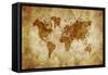 Aged World Map on Dirty Paper-null-Framed Stretched Canvas