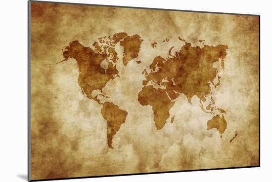 Aged World Map on Dirty Paper-null-Mounted Art Print