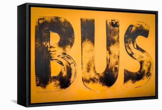 Aged Yellow Bus Sign-Mr Doomits-Framed Stretched Canvas