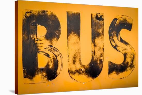 Aged Yellow Bus Sign-Mr Doomits-Stretched Canvas