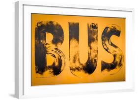 Aged Yellow Bus Sign-Mr Doomits-Framed Photographic Print