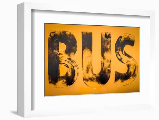 Aged Yellow Bus Sign-Mr Doomits-Framed Photographic Print