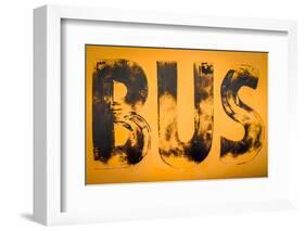 Aged Yellow Bus Sign-Mr Doomits-Framed Photographic Print