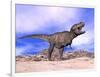 Aggressive Tyrannosaurus Rex Dinosaur in the Desert-null-Framed Art Print