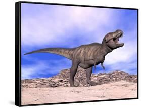 Aggressive Tyrannosaurus Rex Dinosaur in the Desert-null-Framed Stretched Canvas