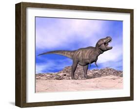 Aggressive Tyrannosaurus Rex Dinosaur in the Desert-null-Framed Art Print