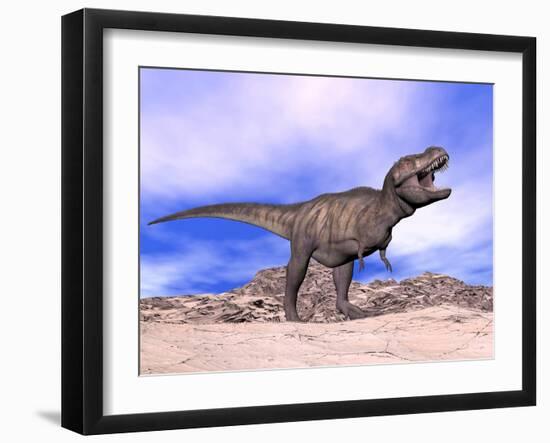 Aggressive Tyrannosaurus Rex Dinosaur in the Desert-null-Framed Art Print