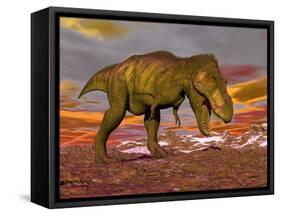 Aggressive Tyrannosaurus Rex Dinosaur Walking in the Desert-null-Framed Stretched Canvas