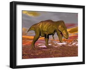 Aggressive Tyrannosaurus Rex Dinosaur Walking in the Desert-null-Framed Art Print