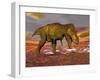 Aggressive Tyrannosaurus Rex Dinosaur Walking in the Desert-null-Framed Art Print