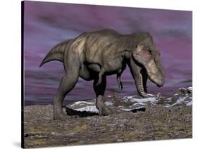 Aggressive Tyrannosaurus Rex Dinosaur Walking in the Desert-null-Stretched Canvas