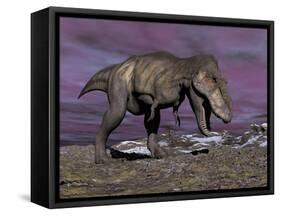 Aggressive Tyrannosaurus Rex Dinosaur Walking in the Desert-null-Framed Stretched Canvas