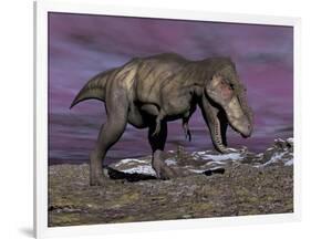 Aggressive Tyrannosaurus Rex Dinosaur Walking in the Desert-null-Framed Art Print