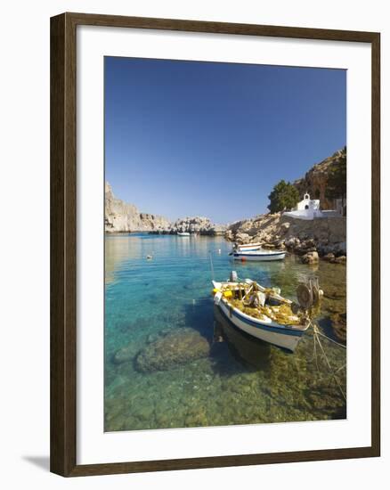 Agios Paulos Church and Fishing Boats, Rhodes, Dodecanese, Greek Islands, Greece, Europe-Sakis Papadopoulos-Framed Photographic Print