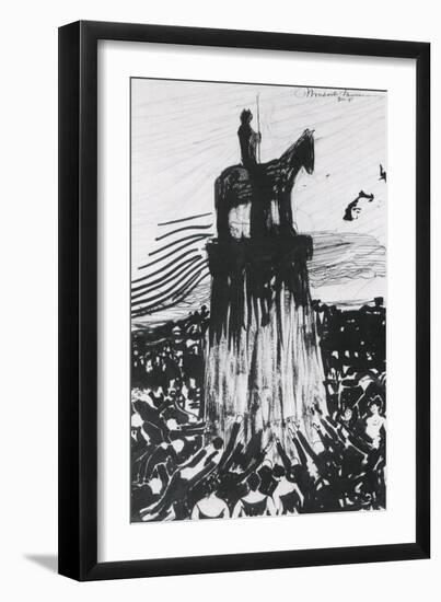 Agitated Crowd Surrounding a High Equestrian Monument-Umberto Boccioni-Framed Giclee Print