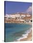 Aglos Stefanos Beach, Mykonos, Greece-Walter Bibikow-Stretched Canvas