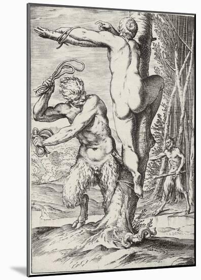 Agostino Carracci (Consequence of the so-called "Lascivie" Satyr, a nymph whip)-null-Mounted Poster