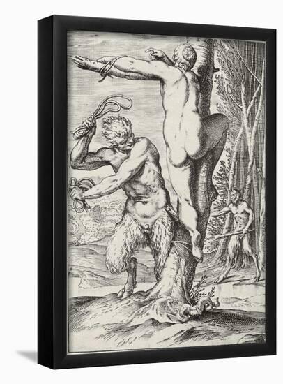Agostino Carracci (Consequence of the so-called "Lascivie" Satyr, a nymph whip)-null-Framed Poster