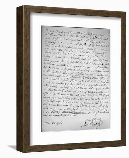 Agreement by Oliver Goldsmith to write for James Dodsley, 31st March 1763., 1899-Oliver Goldsmith-Framed Giclee Print