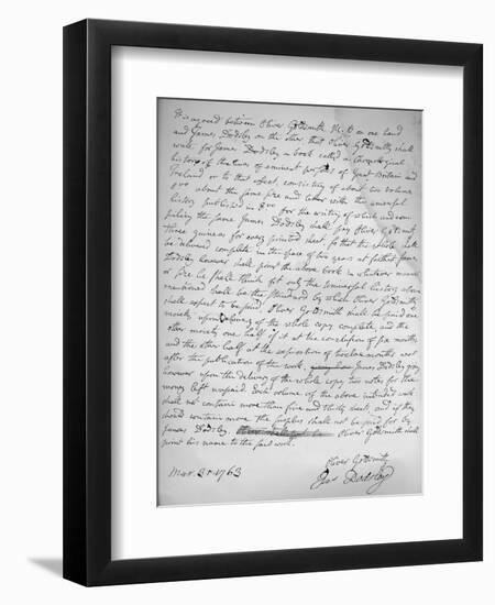 Agreement by Oliver Goldsmith to write for James Dodsley, 31st March 1763., 1899-Oliver Goldsmith-Framed Giclee Print