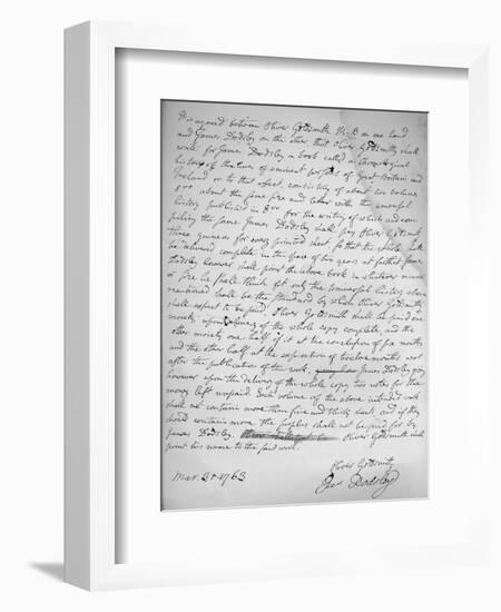 Agreement by Oliver Goldsmith to write for James Dodsley, 31st March 1763., 1899-Oliver Goldsmith-Framed Giclee Print