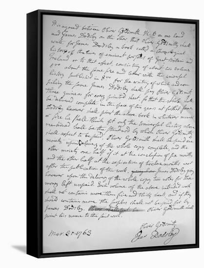 Agreement by Oliver Goldsmith to write for James Dodsley, 31st March 1763., 1899-Oliver Goldsmith-Framed Stretched Canvas