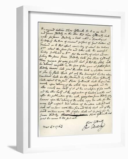 Agreement by Oliver Goldsmith to Write for James Dodsley, 31st March 1763-Oliver Goldsmith-Framed Giclee Print