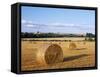 Agricultural Landscape with Straw Bales in a Cut Wheat Field-Nigel Francis-Framed Stretched Canvas